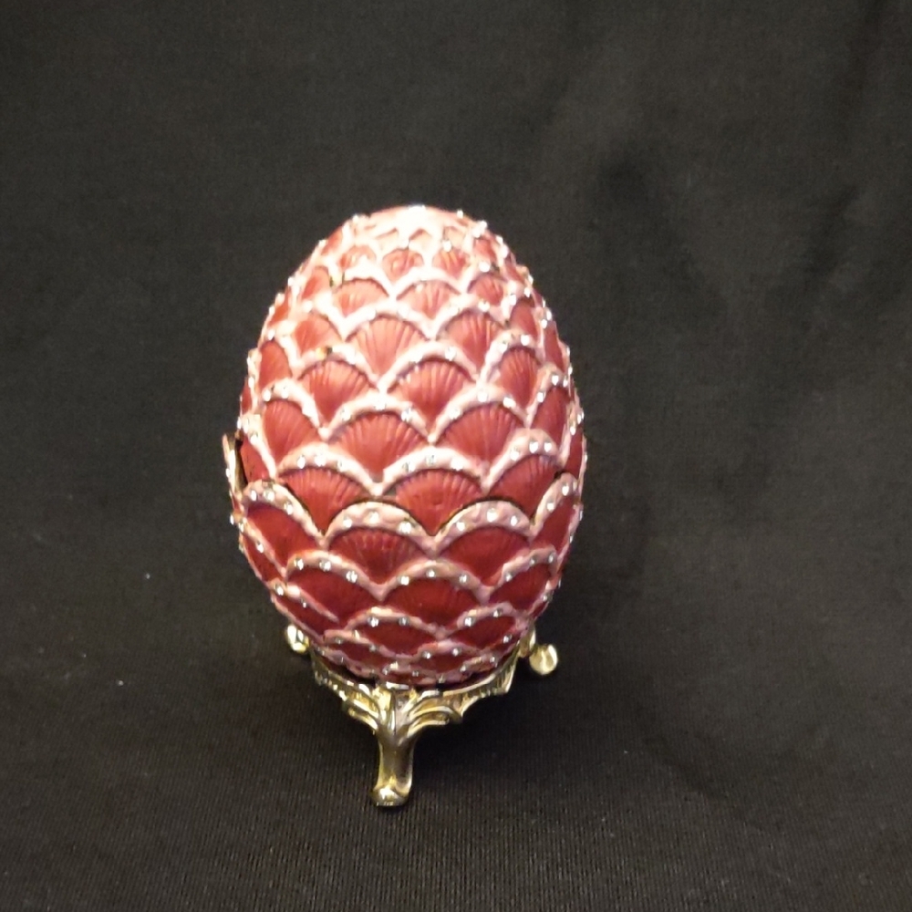 Ornate Red and Gold Egg Trinket Box with Rhinestones, Magnetic Closure